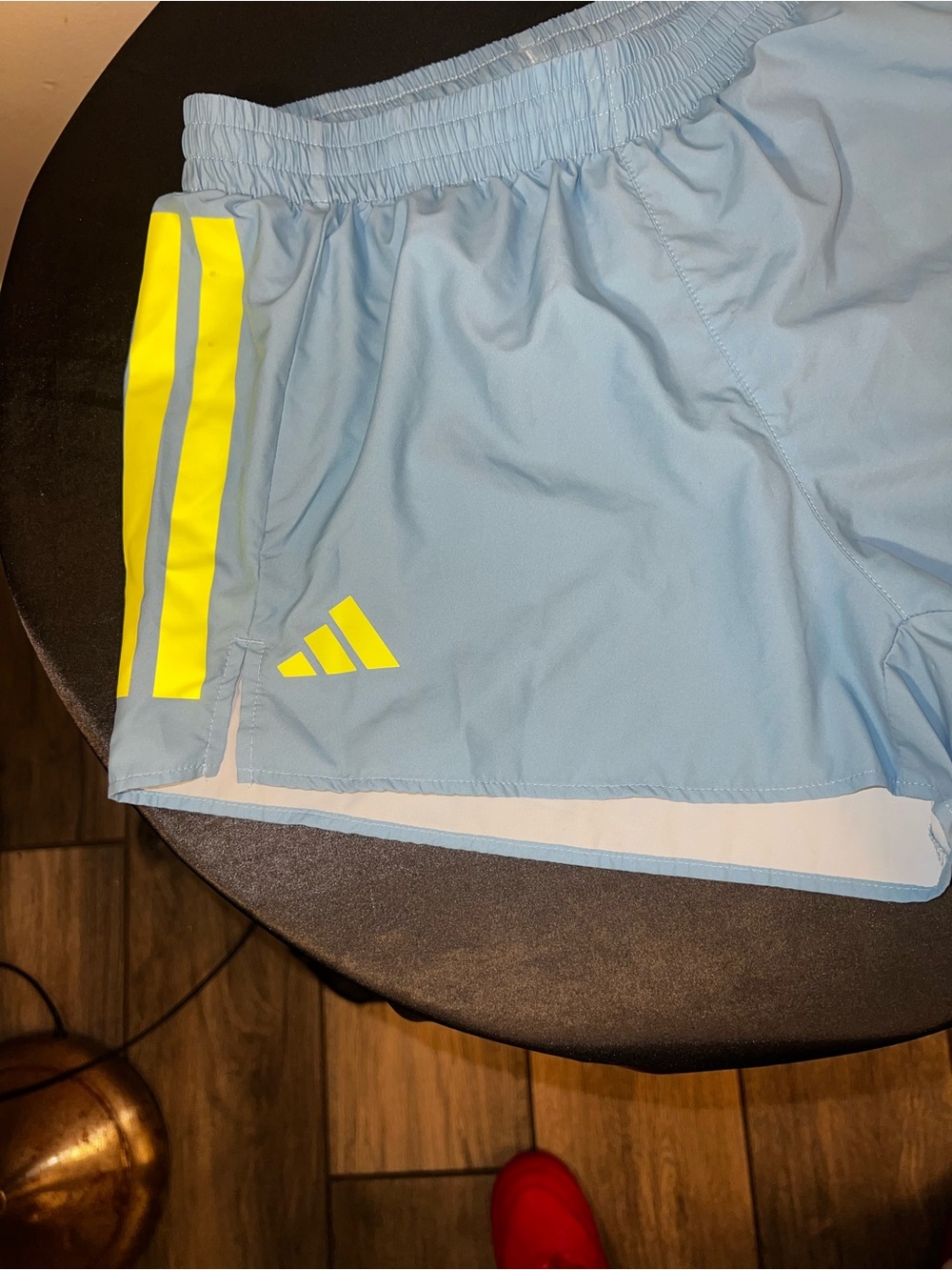 adidas Light Blue Athletic Shorts with Neon Yellow Accents size medium - Picture 5 of 10